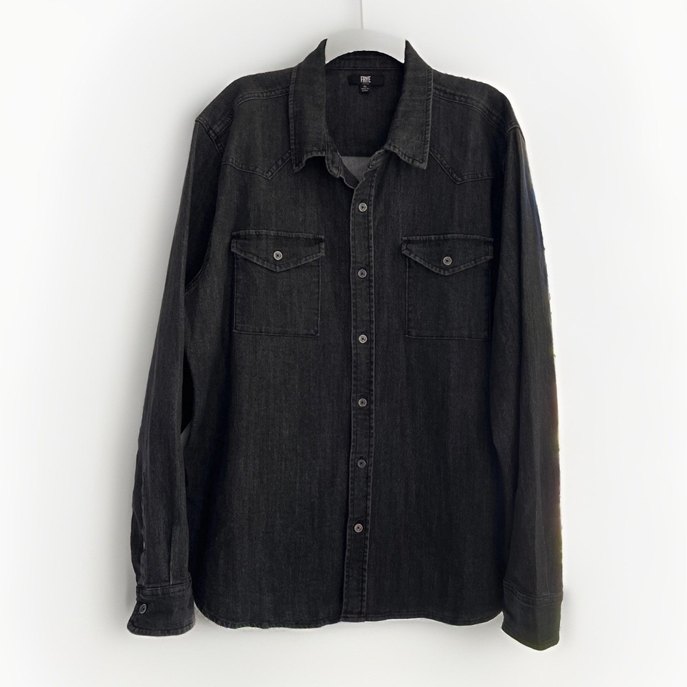 Frye Black Heavy Denim Long Sleeve Button Up Men's XL Western Rancher Rodeo